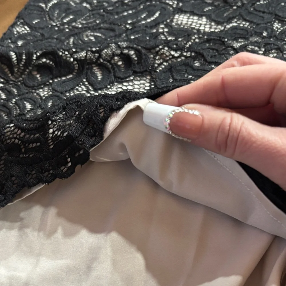 Bebe Black and Ivory Lace/Satin Shorts - Picture 3 of 6